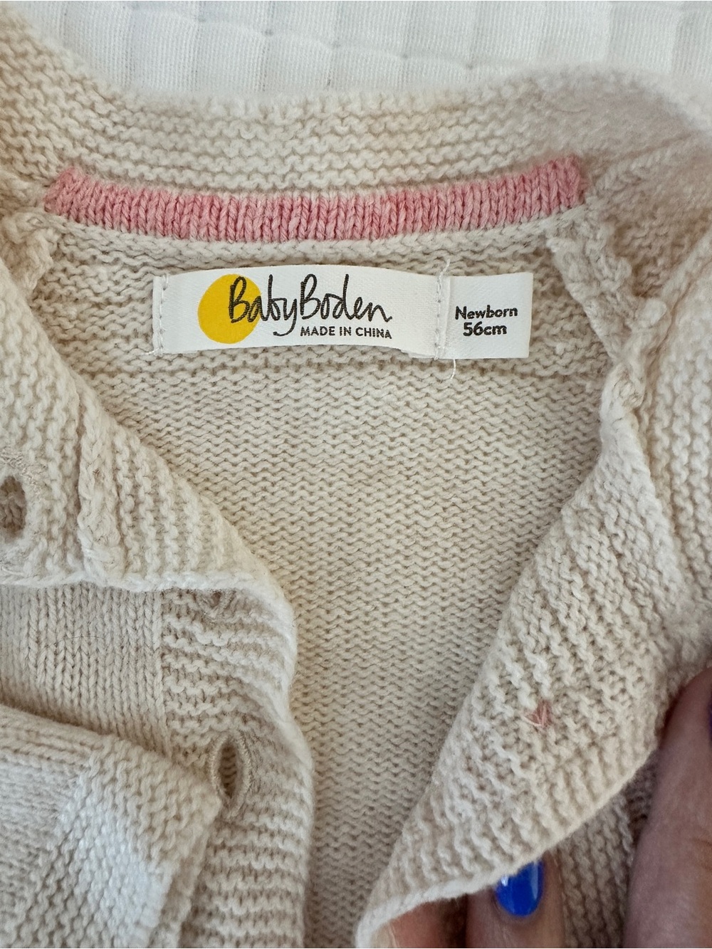 Baby Boden Cream Cardigan with Gray Bunny & Pastel Flower Embroidery - Picture 4 of 4